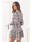 Rochie de cocktail cu guler ridicat cu imprimeu la modă, crem 17576 - Magazin online - Boutique